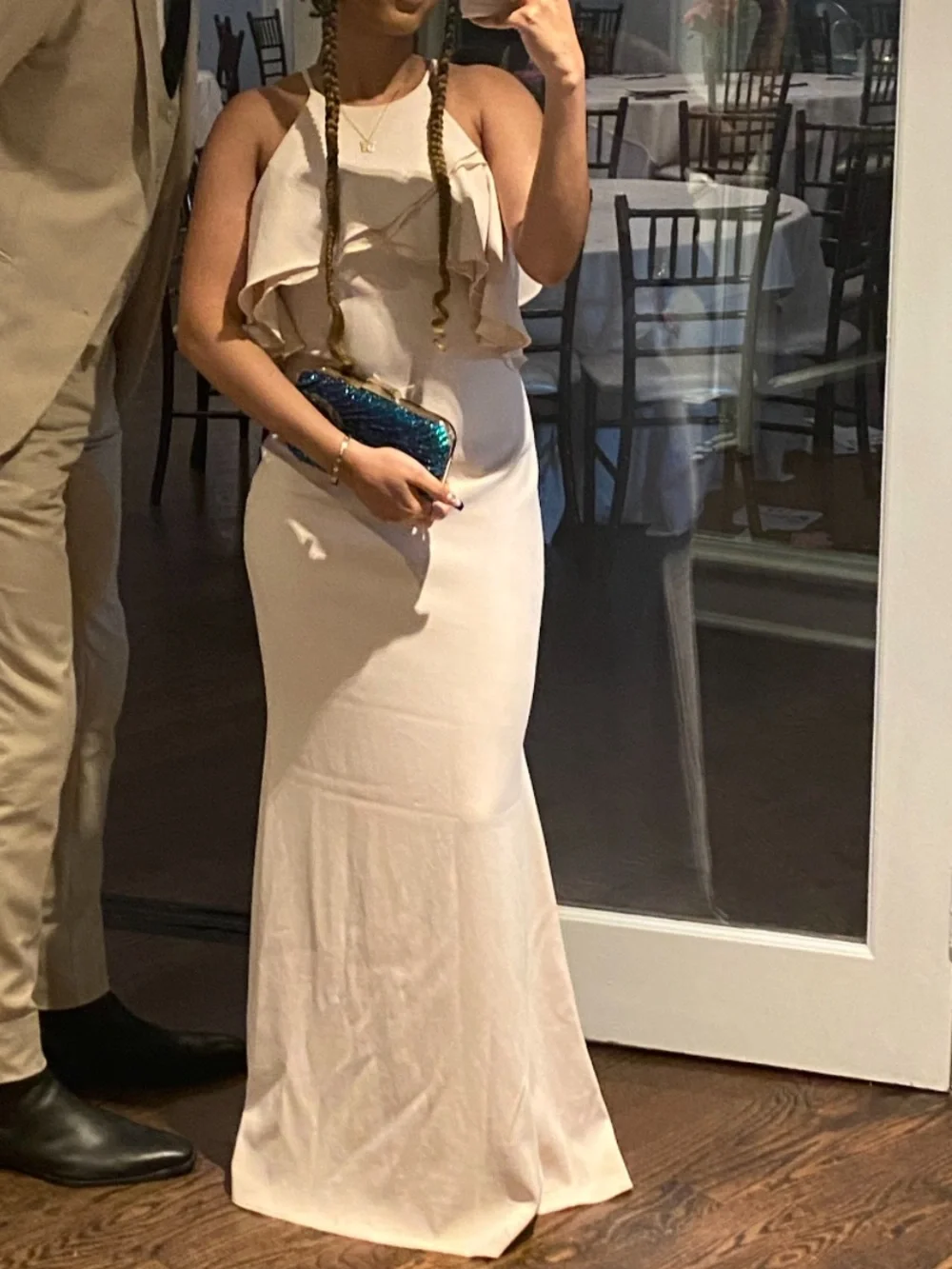 Elegant Light Pink Ruffle Evening Gown